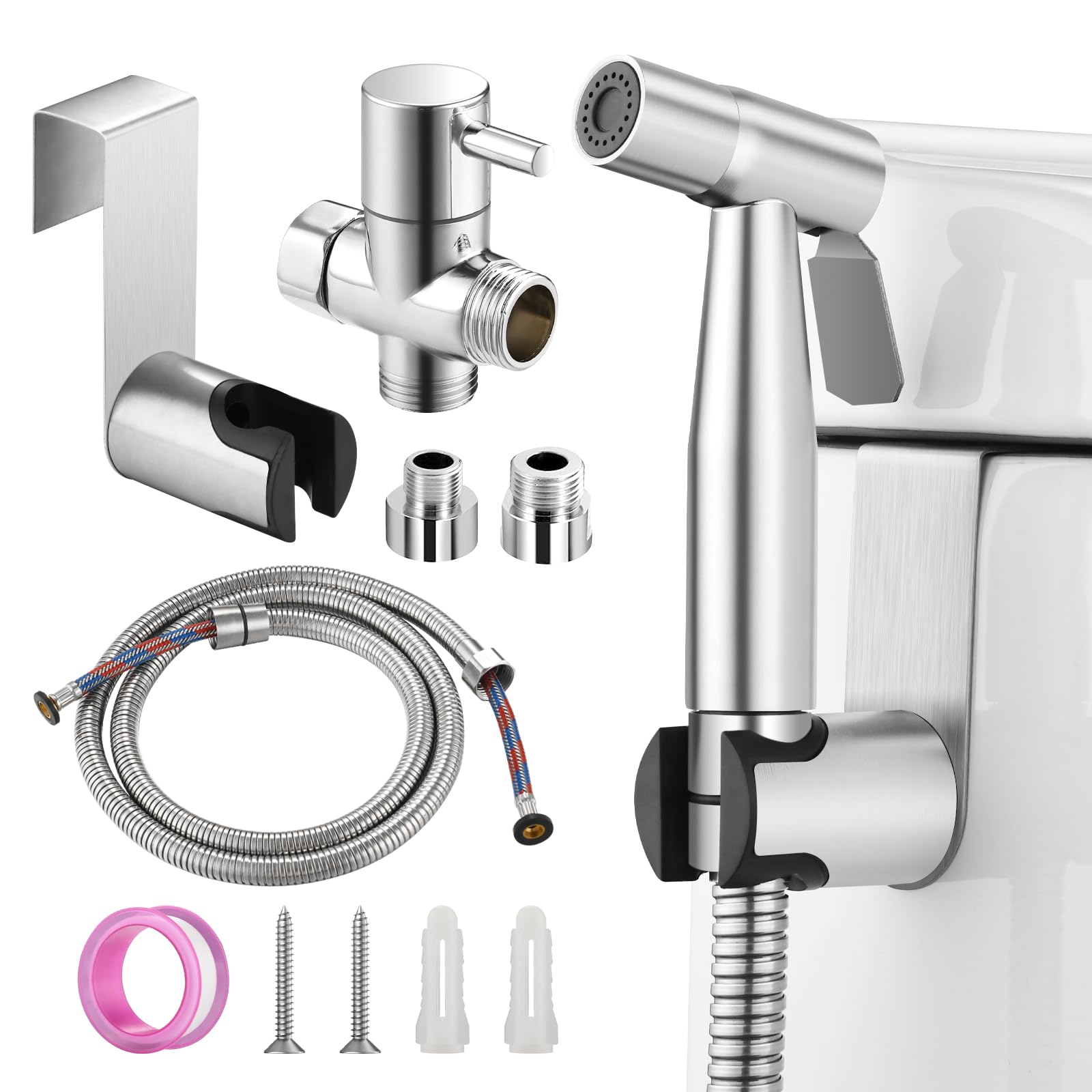 Alcachofa de mano para bidé, accesorio de bidé de acero inoxidable para inodoros, cabezal de pulverización ajustable de alta presión para higiene íntima (G1/2"-3/8")