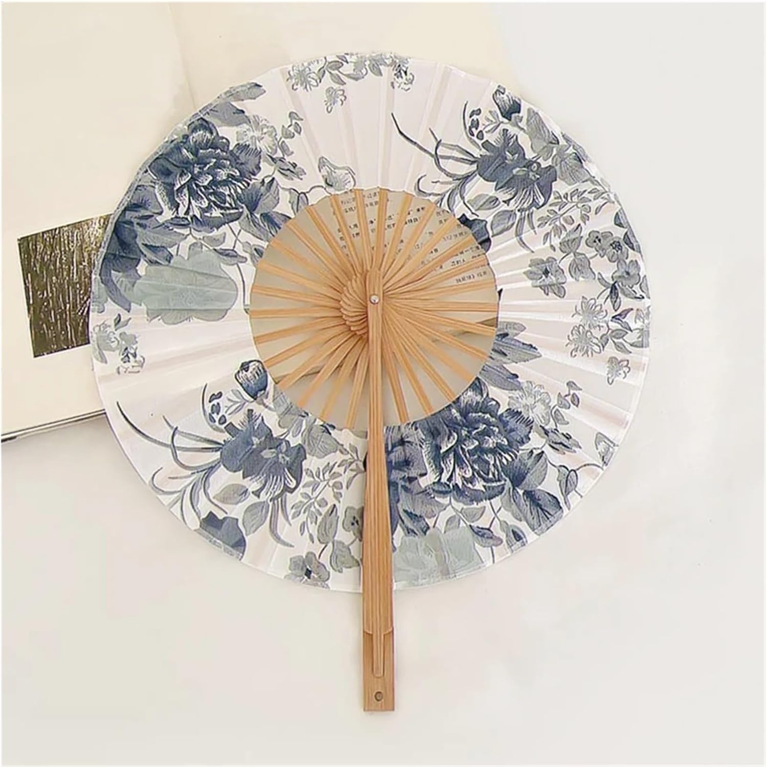 Unique Design Round Folding Fan Flower Pattern Hand Held Fan Dance Performance Wedding Party Home Decor