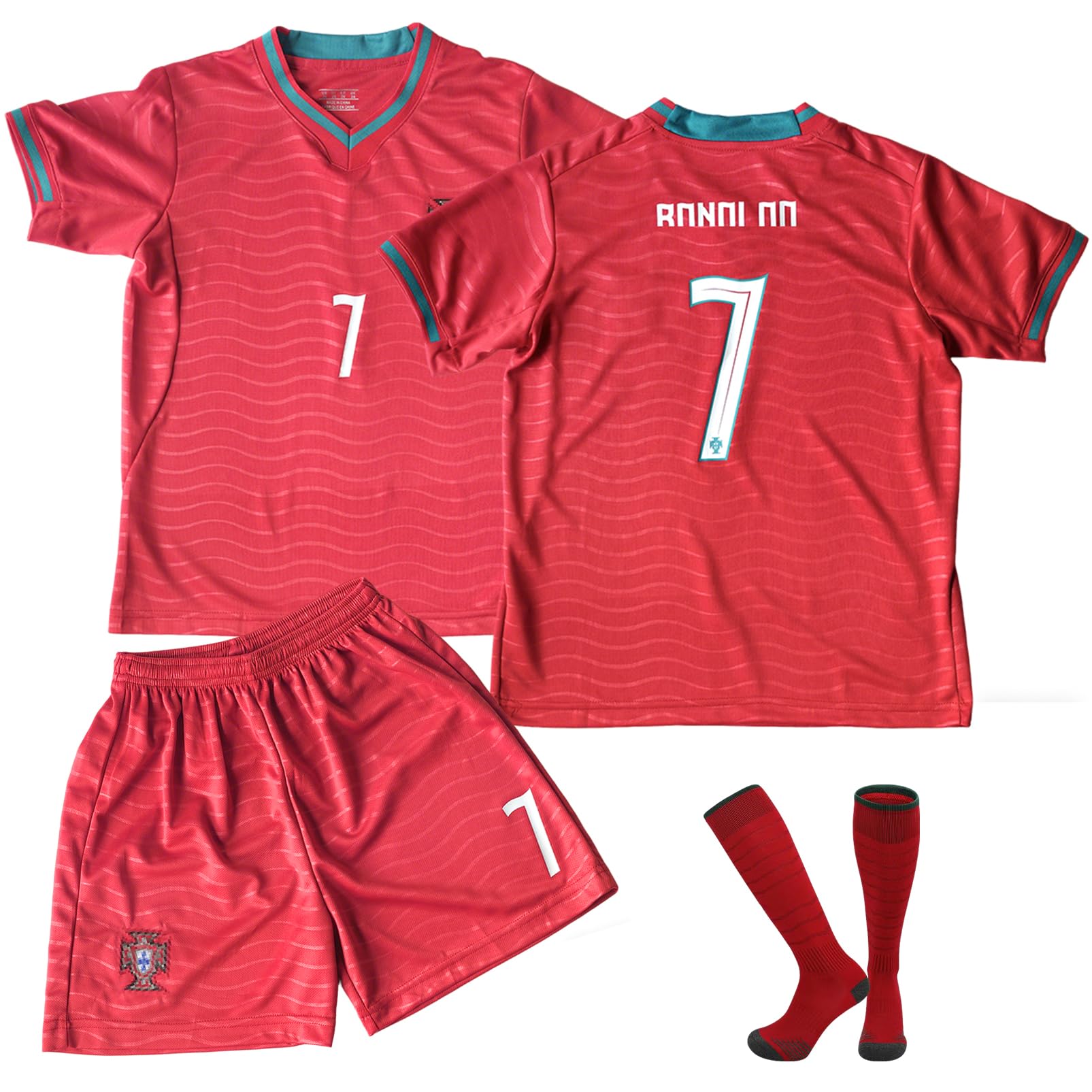 Set di maglia da calcio per bambini, numero 7, maglia da calcio, per ragazzi e ragazze dai 6 ai 13 anni, traspirante e ad asciugatura rapida, con maniche corte, colore rosso