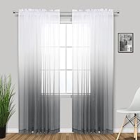Vista 17 de KOUFALL Cortinas de ventana de baño para ducha, juego de 2 paneles de cortinas cortas transparentes en blanco y negro para cocina, dormitorio
