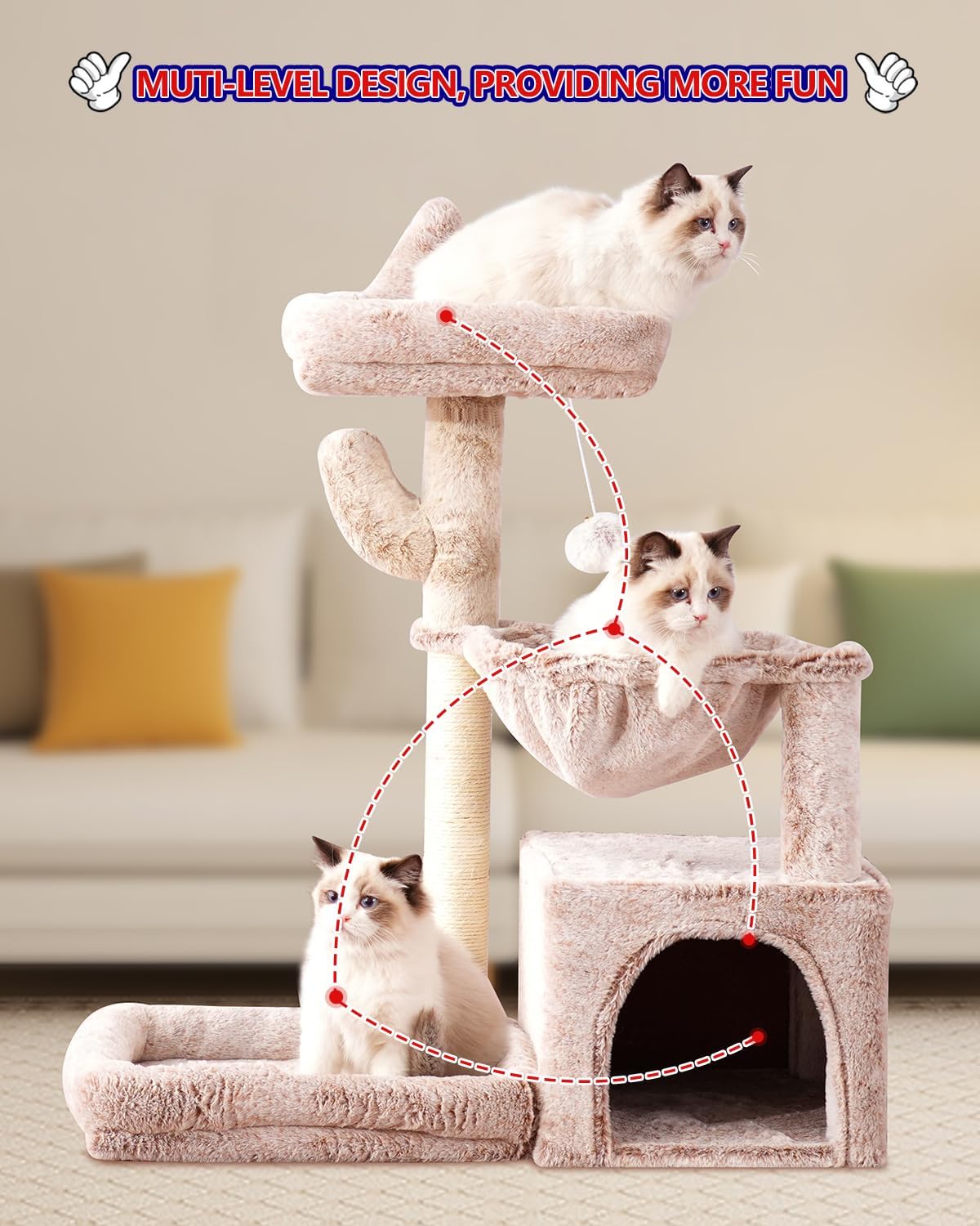 Cat Tree, Cat Tower with Condo, Basket, Large Bed, Platform, Cat