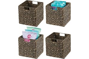 mDesign Hyacinth Cube Storage Organizer Baskets in Black Wash