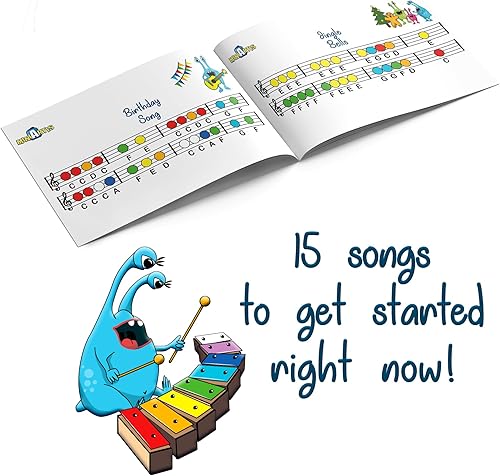 Miniatura 5 de MINIARTIS Glockenspiel Xilófono  Juguetes educativos de música para niños pequeños  Campanas resonadoras coloridas de 8 notas para niños con 15