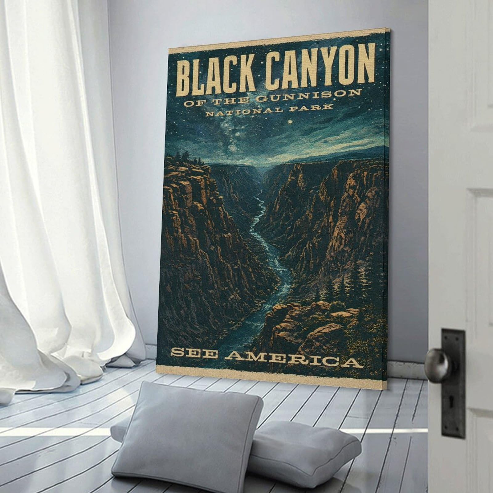 Junmoney Black Canyon of The Gunnison National Park Vintage Wall Art Print, 20x30inch(50x75cm), for Front Hall, Corridor Or Welcome Spaces, Wall Decor to Refresh Empty Corners