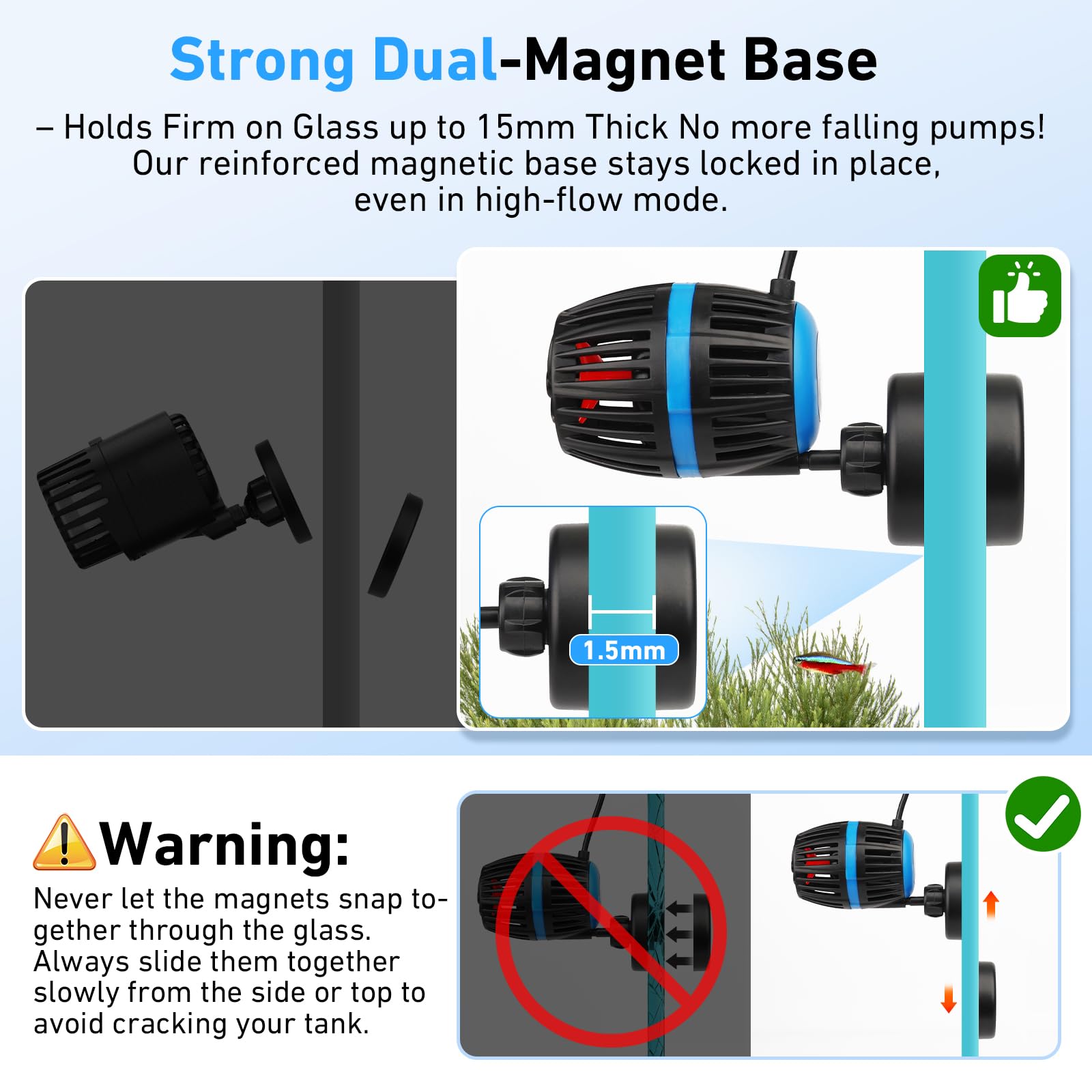 AQQA Pompa magnetica per acquario con controller, flusso regolabile a 4 velocità, modalità di alimentazione, DC 12 V silenzioso, Powerhead sommergibile da 20 W, per 300-900 l