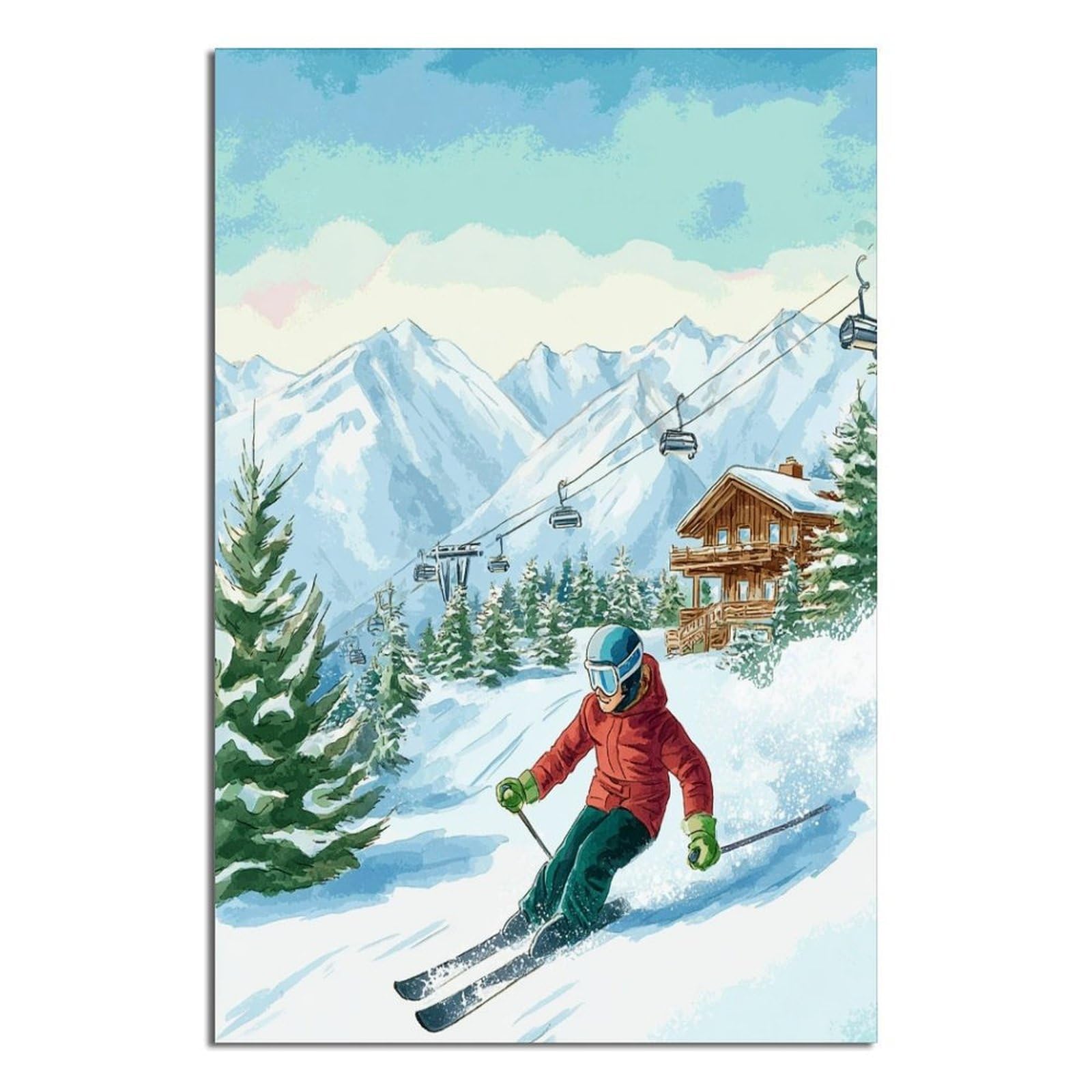 CFXNGA Courchevel France Ski Posters 24x36inch(60x90cm) Vintage Watercolor Canvas Art