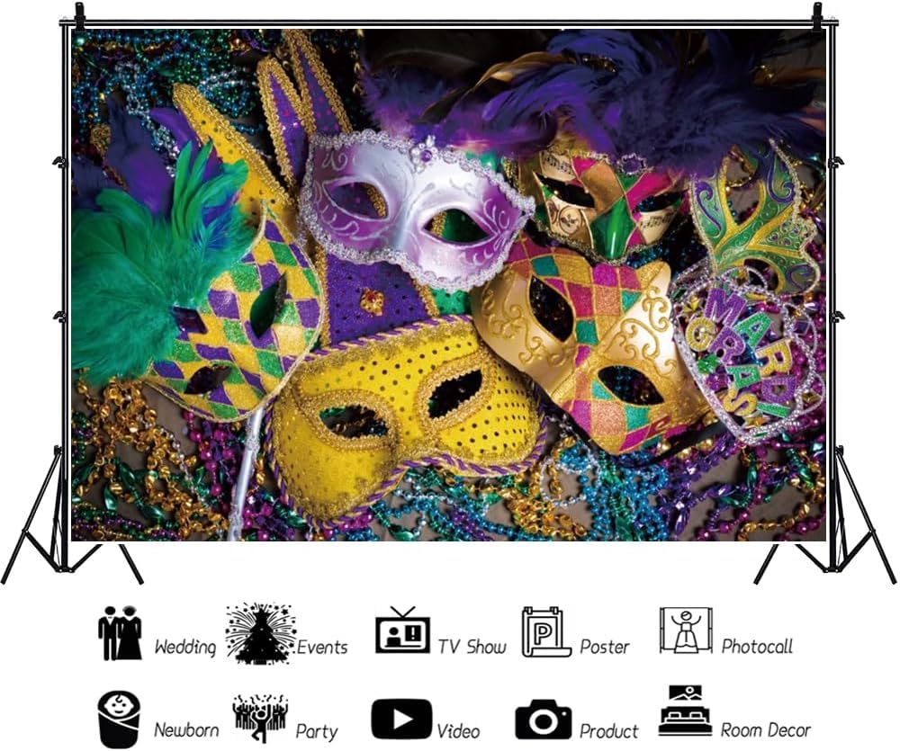 Kolorowa maska, tło, Mardi Gras, karnawał, maskarada, przebranie, studniówka, artykuły imprezowe, dekoracje, tło do fotografii, festiwalu, fiesty, przyjęcie urodzinowe, baner, rekwizyty, 4,5