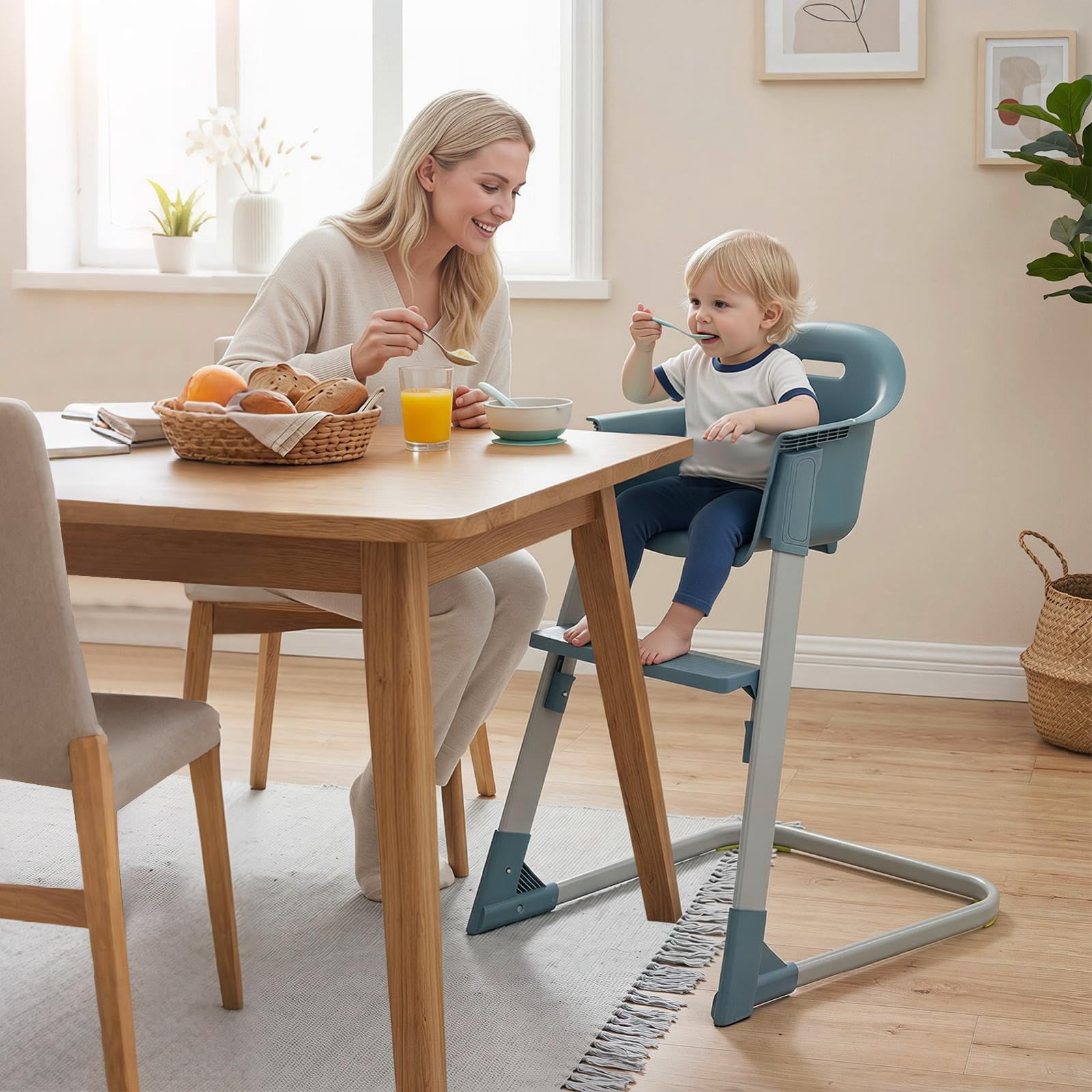 COSTWAY Trona para Bebé, Silla de Comer Alta | con Bandeja Extraíble y Ajustable, Arnés de Seguridad, Reposapiés, Estructura de Metal, Asiento Infantil para Hogar, 58 x 62