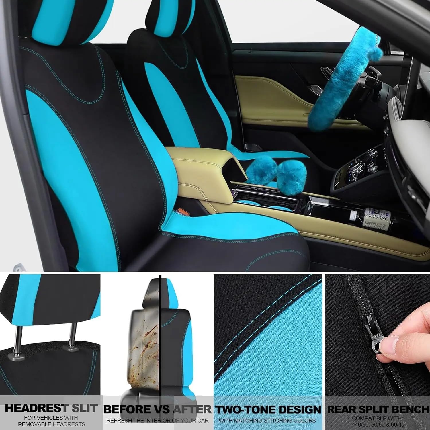 Coprisedili per auto 17 pezzi Coprisedile per auto Set completo per sedile anteriore e posteriore, Coprivolante in peluche Coprifreno