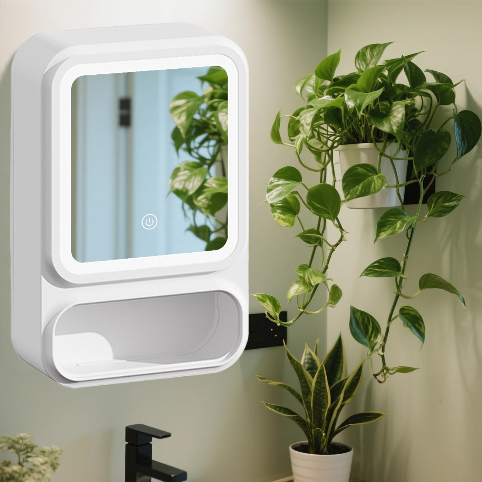 Generico Specchio Da Bagno A Muro Con Anta - Armadietto Con Specchio Per Bagno | Contenitore Con Luci LED Regolabili, Rack Magnetico Integrato Per Accessori Doccia