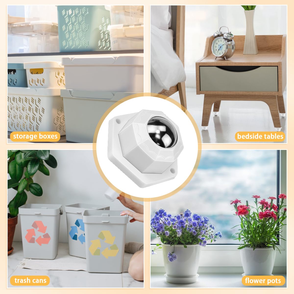 Ruedas de Bola 20mm Autoadhesivas para Muebles, Ruedas Giratorias Pequeñas para Electrodoméstico Sofá Armario (Blanco)