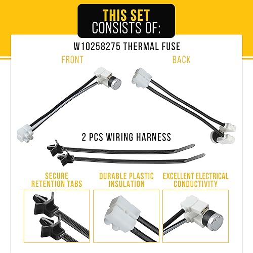 Miniatura 3 de PartsBroz Fusible térmico bimetálico W10258275 compatible con lavavajillas Whirlpool KitchenAid Kenmore Maytag Reemplaza 661663 AP4423189 W10344801