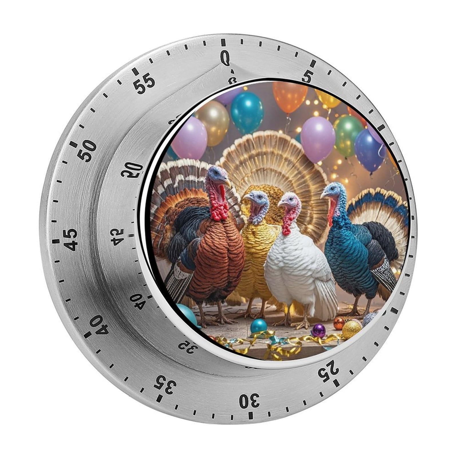 Turkey Dance Timer Fashion Visual Timers Wind Up 60 Minutes Desk Timers Stainless Steel Magnetic Timer Countdown Clock No Batteries Loud Alarm for Kitchen Chef Cooking