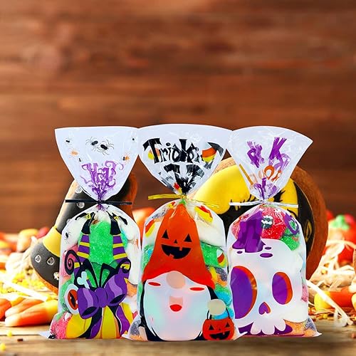 Miniatura 7 de VEYLIN 120 bolsas de celofán de Halloween, bolsas de dulces transparentes para dulce o dulce para suministros de fiesta de Halloween