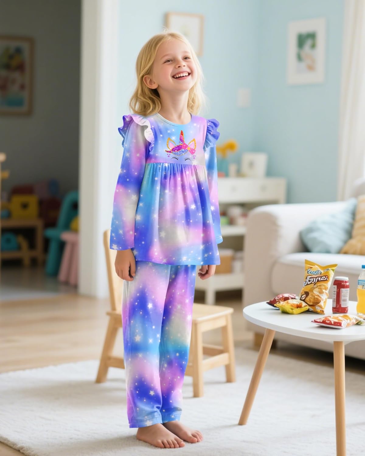 Nidoul Girls Pajamas Long Sleeve, Unicorn Pajamas Set Toddler Pjs PJ Sleepwear Casual Wear for Kids 3-10 Years - Image 2