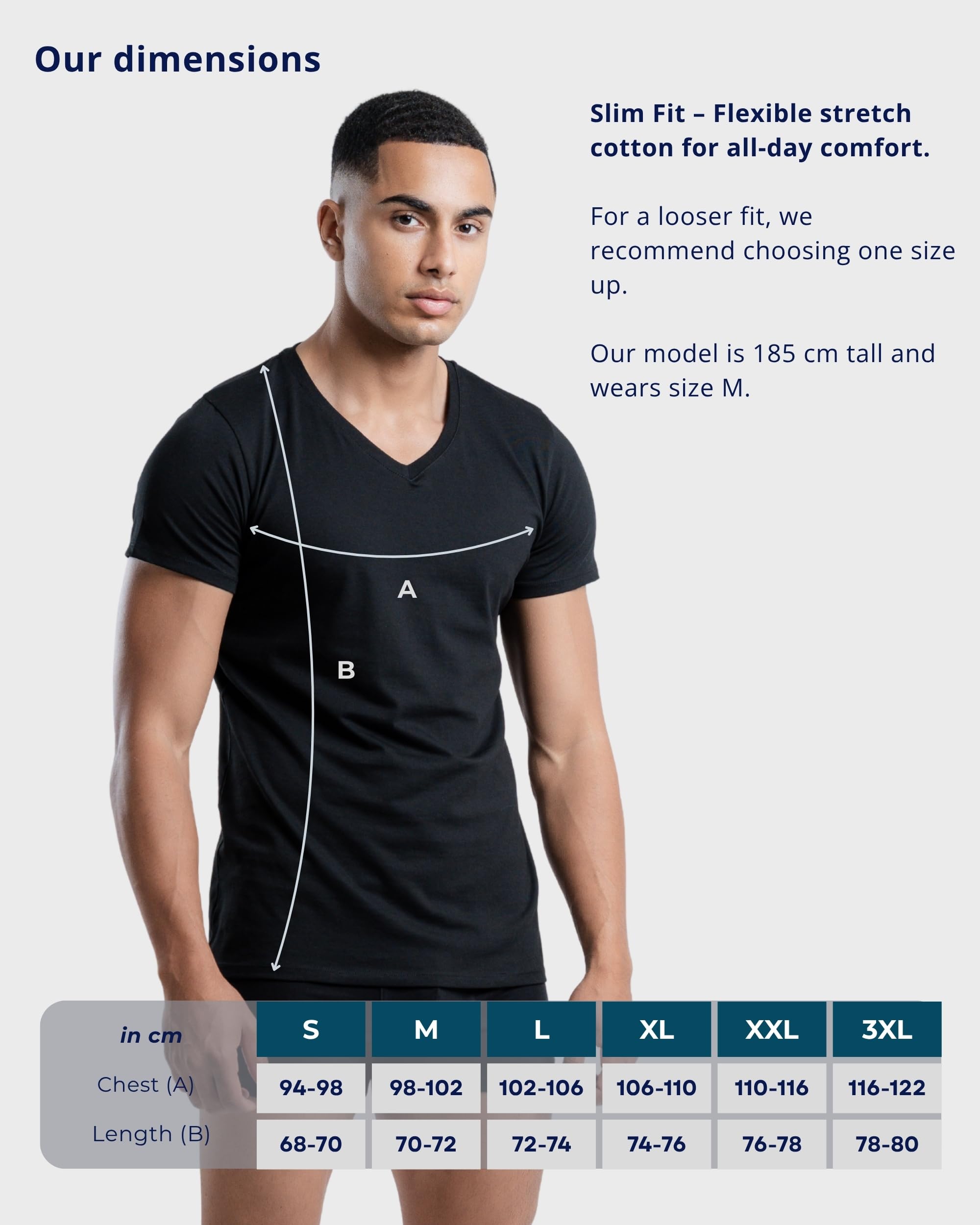 SKIPPER Confezione da 3 Magliette Intime Uomo con Scollo a V – T-Shirt Intimo in Cotone Stretch, Slim Fit, Traspirante e Indeformabile – S-3XL