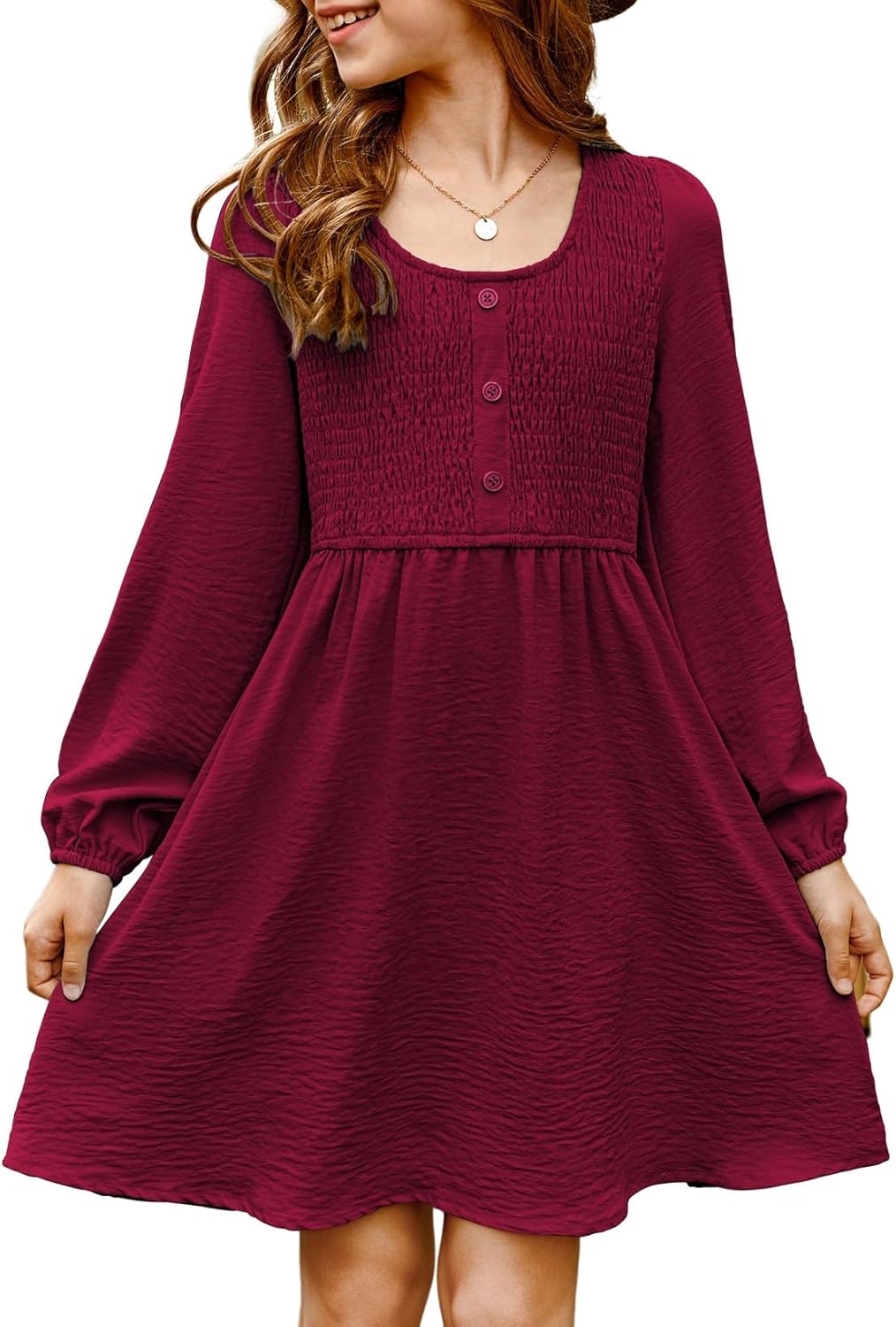 blibean Tween Girls Smocked Dresses Semi Formal Outfits with Pockets Size 6-15 Years