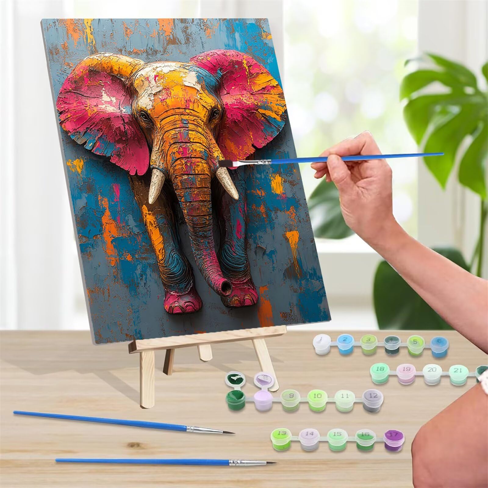 Peinture Numero Adulte - Éléphant Peinture Numero Enfant Débutants, Animal DIY Kit Loisir Creatif Adultes, avec Toile Infroissable, Pinceaux et Pigment Acrylique, pour Décoration Maison 60x80 cm h-1