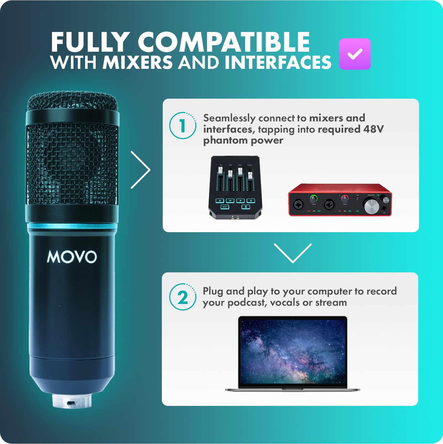 Movo paquete de 2 micrófonos cardioides universales con brazo articulado y filtro pop
