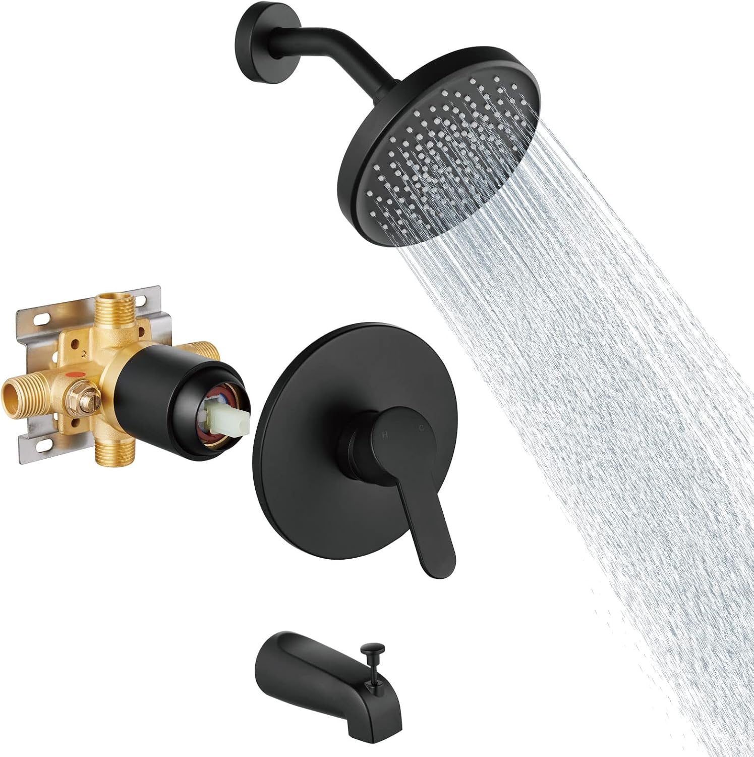 Aolemi 6 Inch Wall Mount Matte Black Shower Trim Kit Shower Tub Faucet