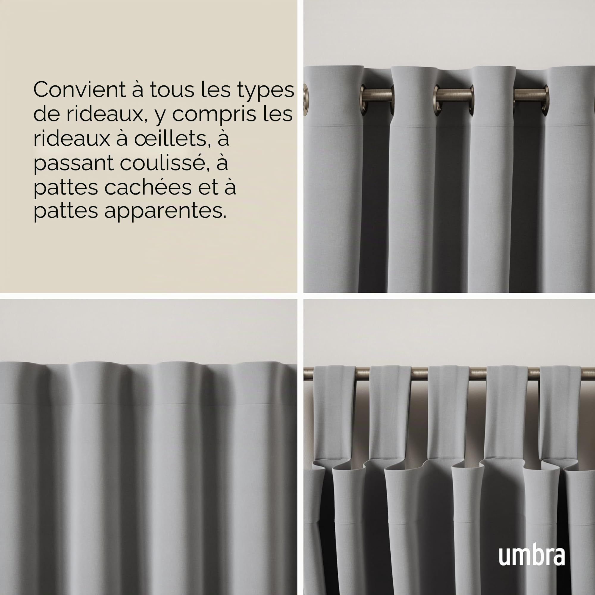 Umbra Twilight Tringle À Rideaux Extensible Avec Retour Latéral, 168-366cm, 1,9cm, Idéale Pour Les Rideaux Occultants Ou Obscurcissants, Acier, Nickel Mat,