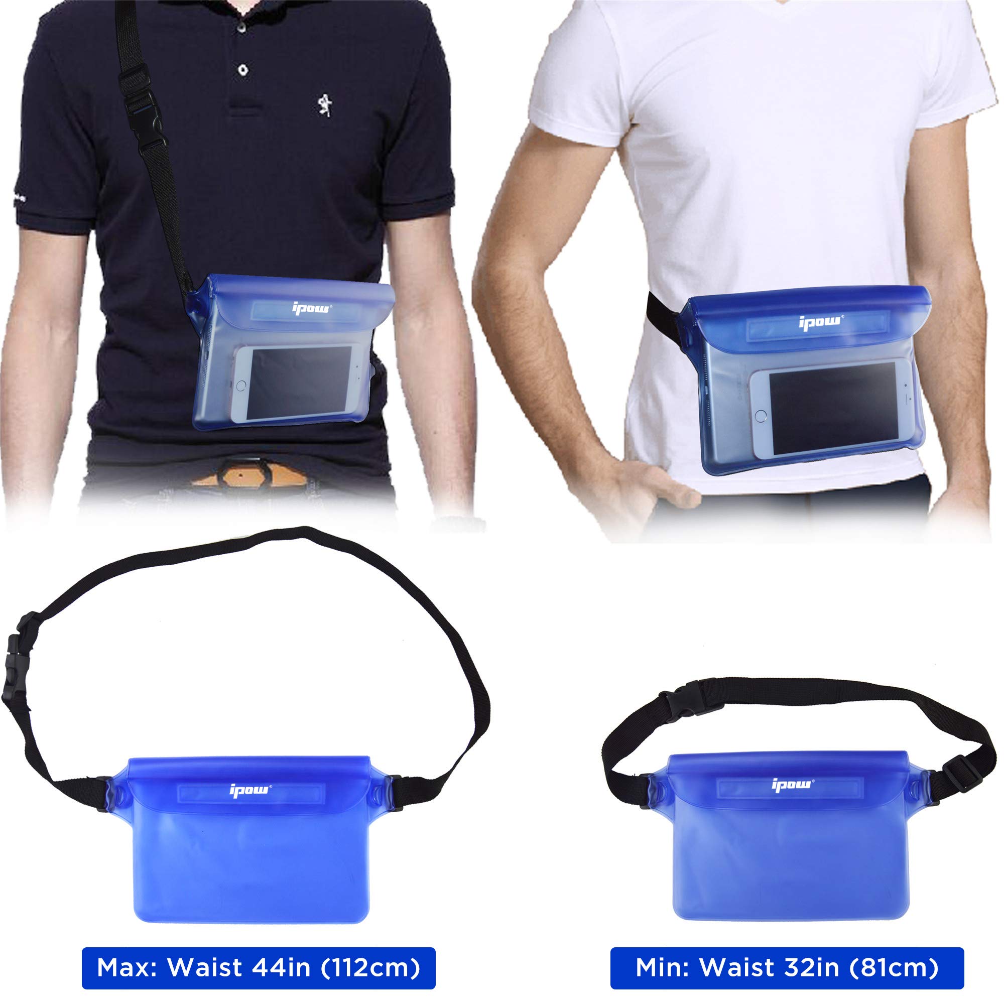 Bolsa Impermeable IPX8 Riñonera con Cinturón Ajustable para Playa Natación, Negro y Azul Traslúcido