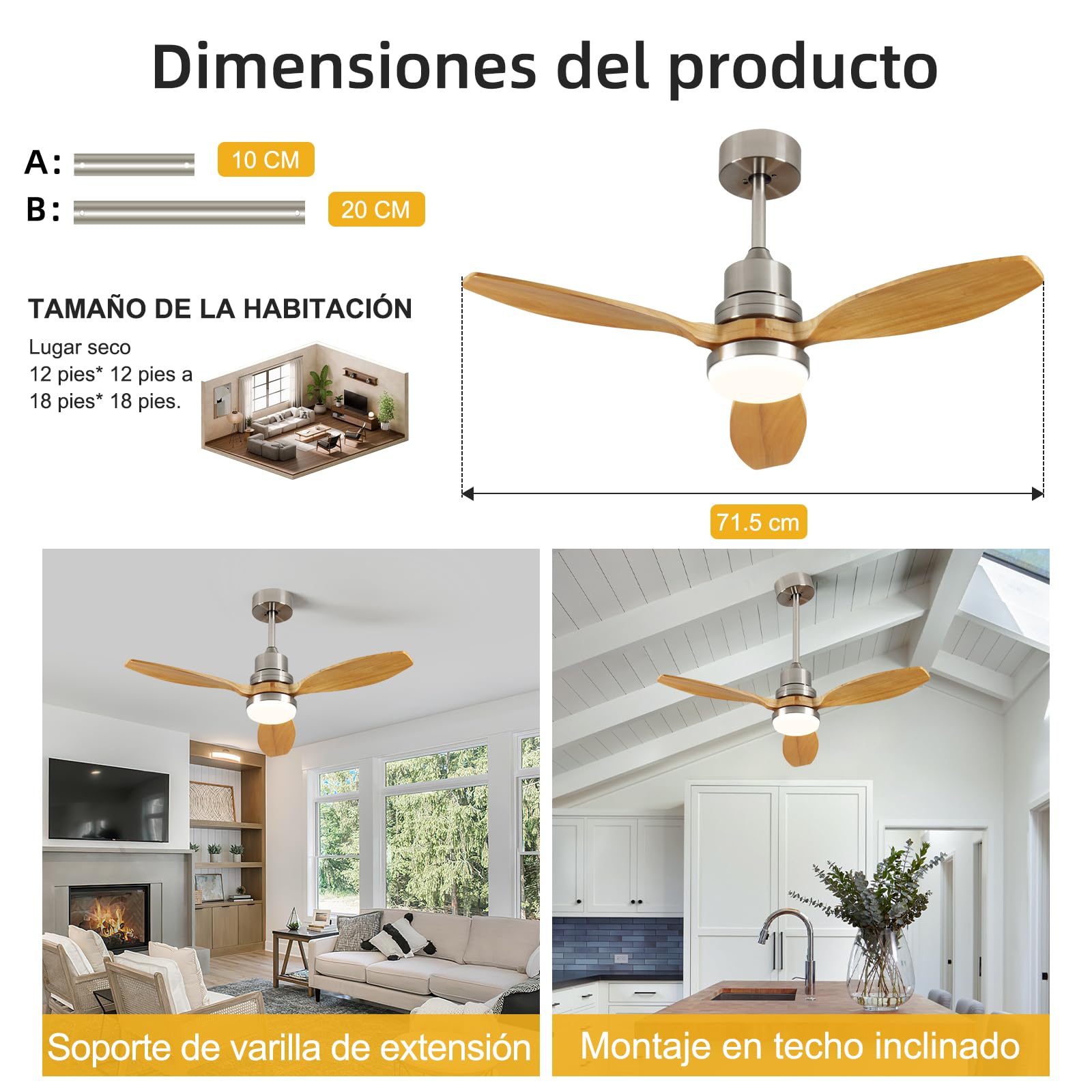 Ventilador de Techo con Luz y Mando a Distancia, Ventiladores de Techo de 107 cm con Lámpara Luz Led con Motor DC, 3 Aspas, 6 Velocidades, Silencioso, Temporizador, para Exterior Dormitorio Saló