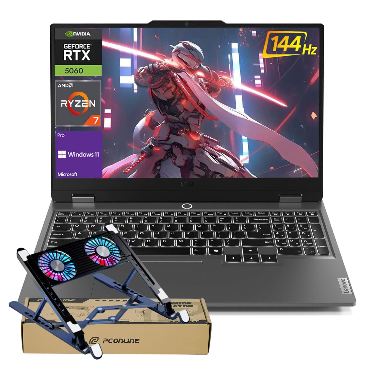 Lenovo LOQ Gaming Laptop, 15.6" FHD (1920 x 1080), AMD Ryzen 7 250, NVIDIA GeForce RTX 5060, 16GB DDR5 RAM, 1TB PCIe M.2 SSD, Bundle with Laptop Cooler BDL, Wi-Fi 6, Windows 11 Pro, Grey