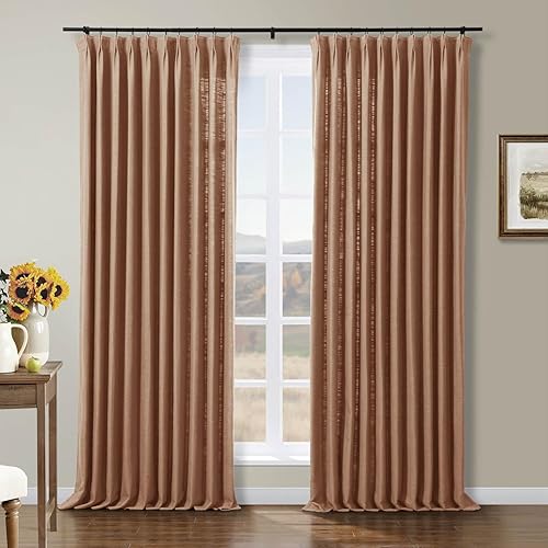 Drapifytex Cortina plisada de lino sintético para oscurecer la habitación, cortina para dormitorio, 56 pulgadas de ancho x 96 pulgadas de largo,