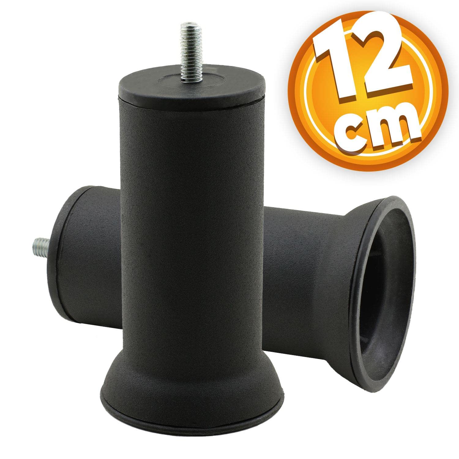 Badem10 Mobilya Baza Metal Kanepe Koltuk Destek Ayağı M8 Cinanatalı İnce Diş Siyah Metal Ayak 12 Cm 8 ADET, Badem10, Small