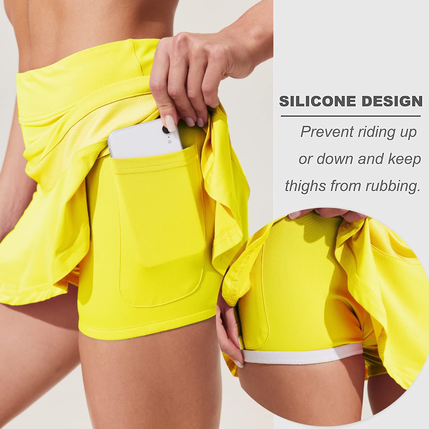 Ekouaer Womens Tennis Skirt Pleated Athletic Skort with Pocket Anti-Slip Strip High Waisted Ruffle Golf Skirts Workout Casual - Image 4