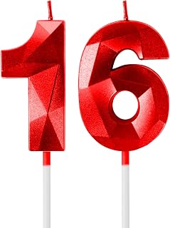 Red Birthday Candles for Cake, Number 16 Candle for 16th Birthday Decorations, 3D Design Cake Topper Decorations for Boy Girl Women Men Birthday Theme Party Anniversary Celebration Supplies
