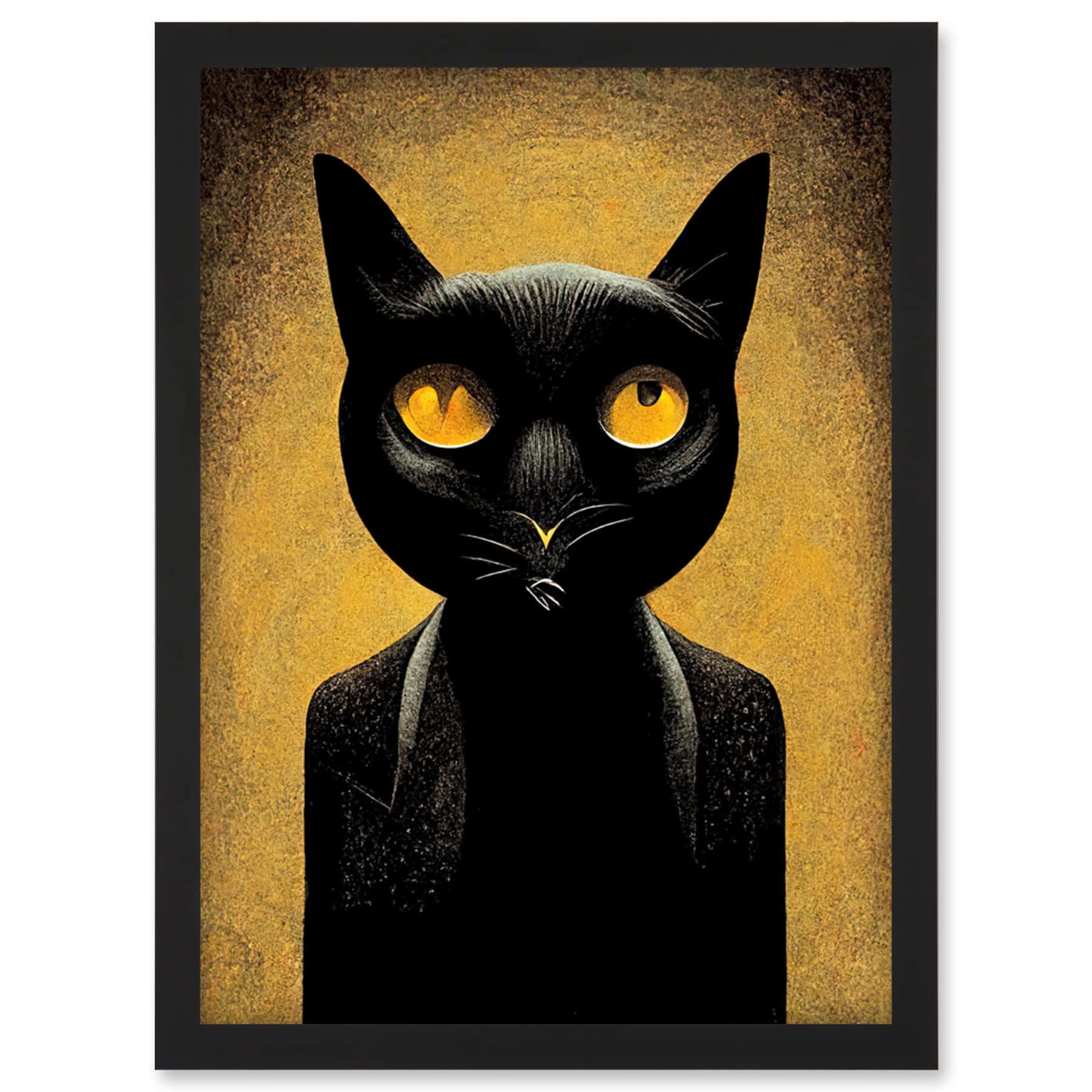 Doppelganger33 LTD Black Cat Le Chat Noir Modern Mustard Artwork Framed Wall Art Print A4