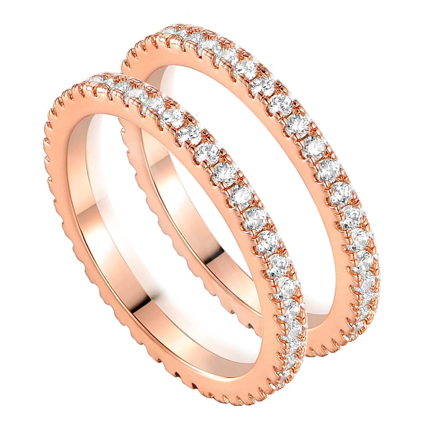 VOLUKAEternity Stacking Rings for Women Men 18K Rose Gold Plated Cubic Zirconia Thin Rings