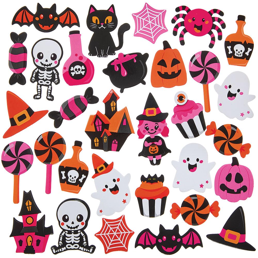 Baker Ross FN607 Pink Halloween Foam Stickers – Pack of 120, Bright and Fun Pink Themed Halloween Stickers, Perfect for Crafts, Party Favour Decorations