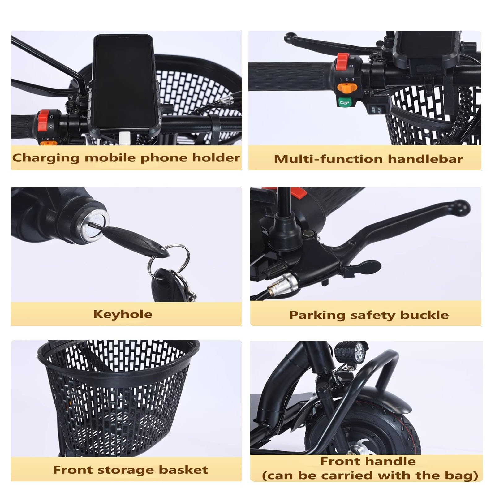 Fauteuil Roulant Motorisé À 3 Roues pour Personnes Âgées, Scooter Léger, Scooter De Mobilité pour Adultes, avec Chargeur Et Panier, pour Personnes Âgées Et Handicapées