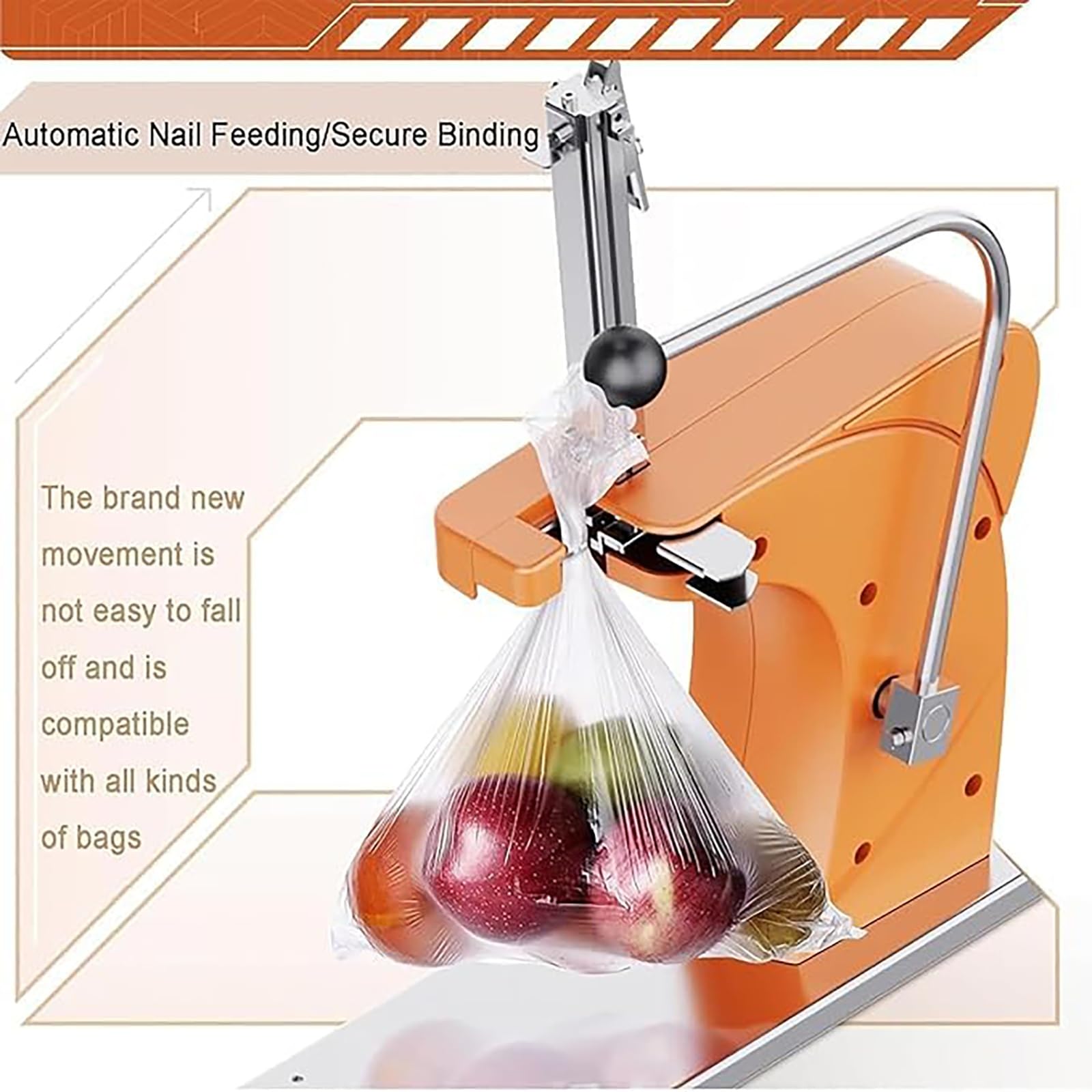 Pinning Machine di alluminio manuale, legatrice della borsa, diametro massimo 70mm, funzionamento regolare, stabile, per fabbriche alimentari, supermercati