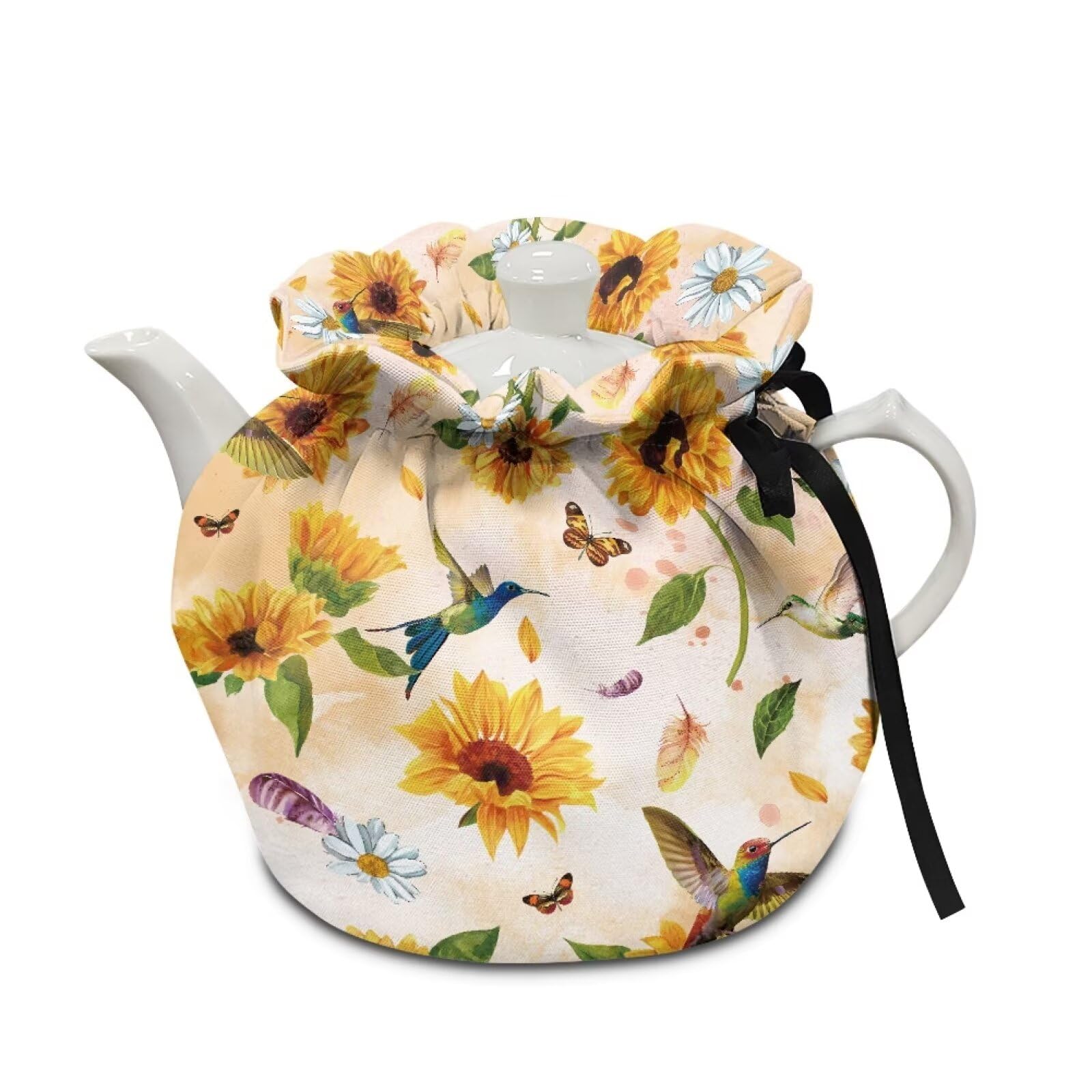 Sunflower Hummingbird Tea Cozy Dust Cover Kitchen Cozies Keep Teapot Coffee Pot Warm Easy to Install and Washable Home Kitchen Decoration Gift Home Kitchen Table Top Decors