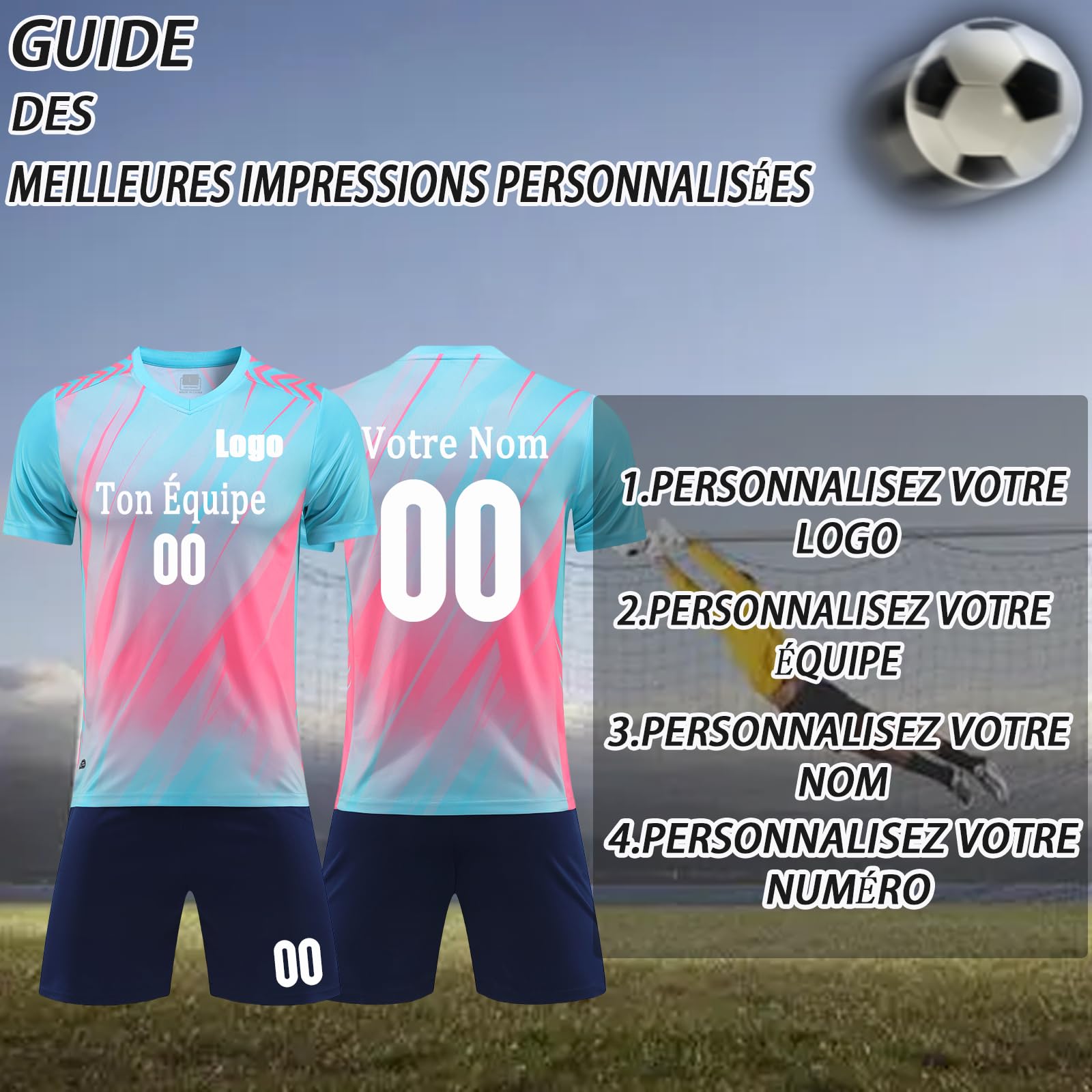 Maillot + Short de Foot Enfant Personnalisé avec Prénom et Numéro T-Shirts Shorts Ensemble 2 Pièces Maillot de Foot pour Adultes et Enfants