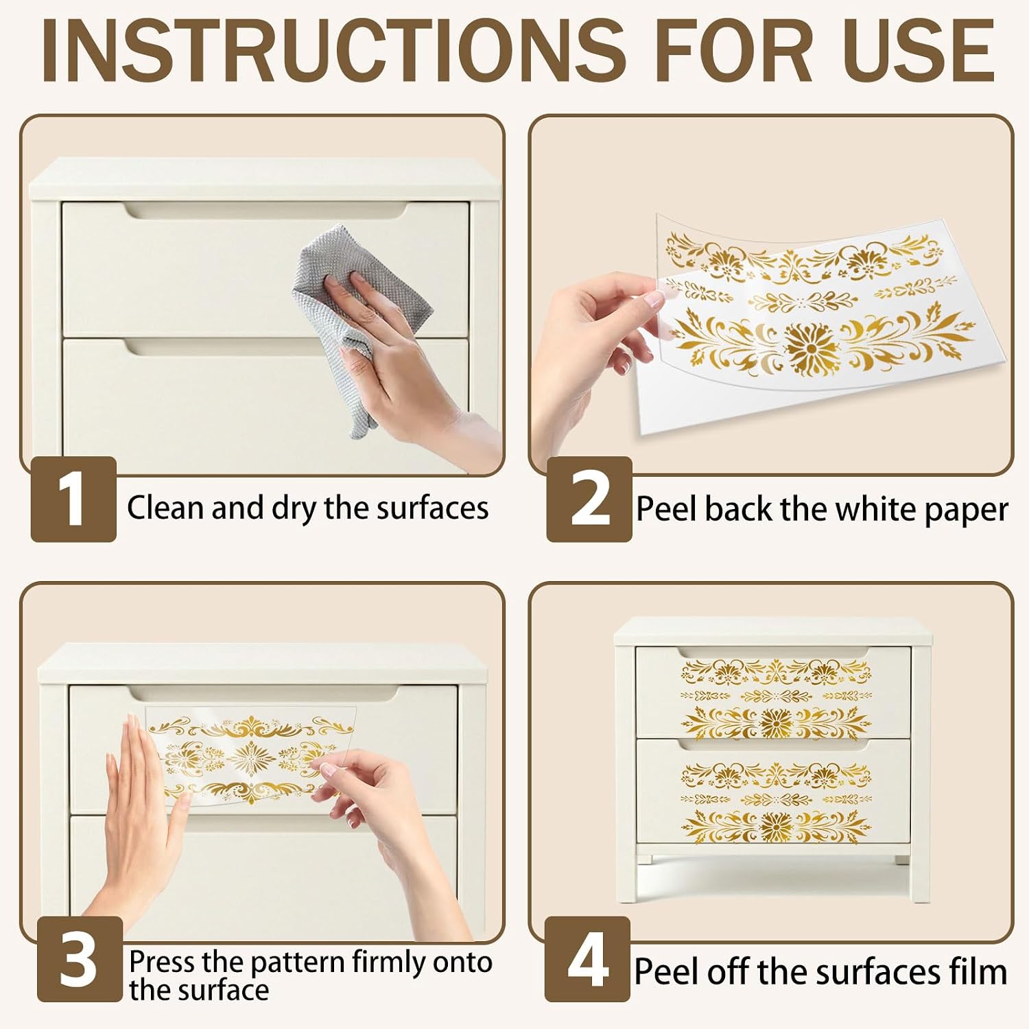 Gold Flower Carving Rub on transfers 4 PCS for Furniture Stickers