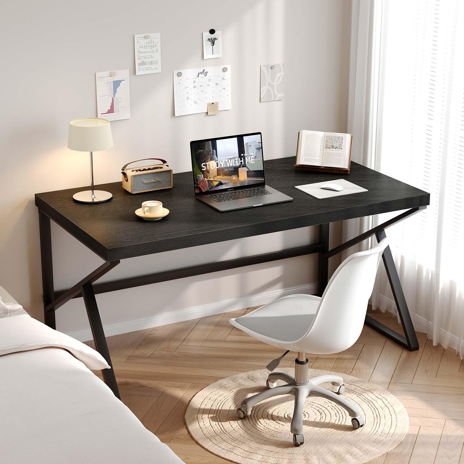 HSH Schreibtisch Computertisch PC Tisch Bürotisch Schwarz 140 cm | Schreibtisch Groß 140x60 Homeoffice Bürotisch Holz Computer Desk