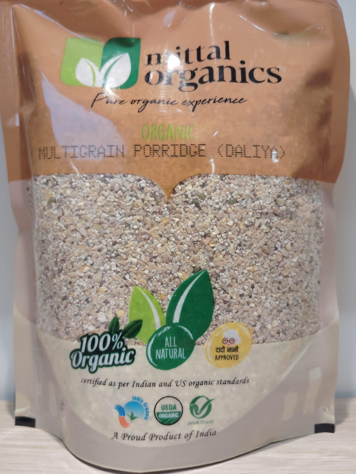 Mittal Organics Organic Multigrain Porridge (Daliya) | Barley, Wheat, Black Wheat, Jowar, Ragi, Maize, Bajra & Moong | High Fibre Breakfast | 100% Certified Organic – 900 g (pack of 1)