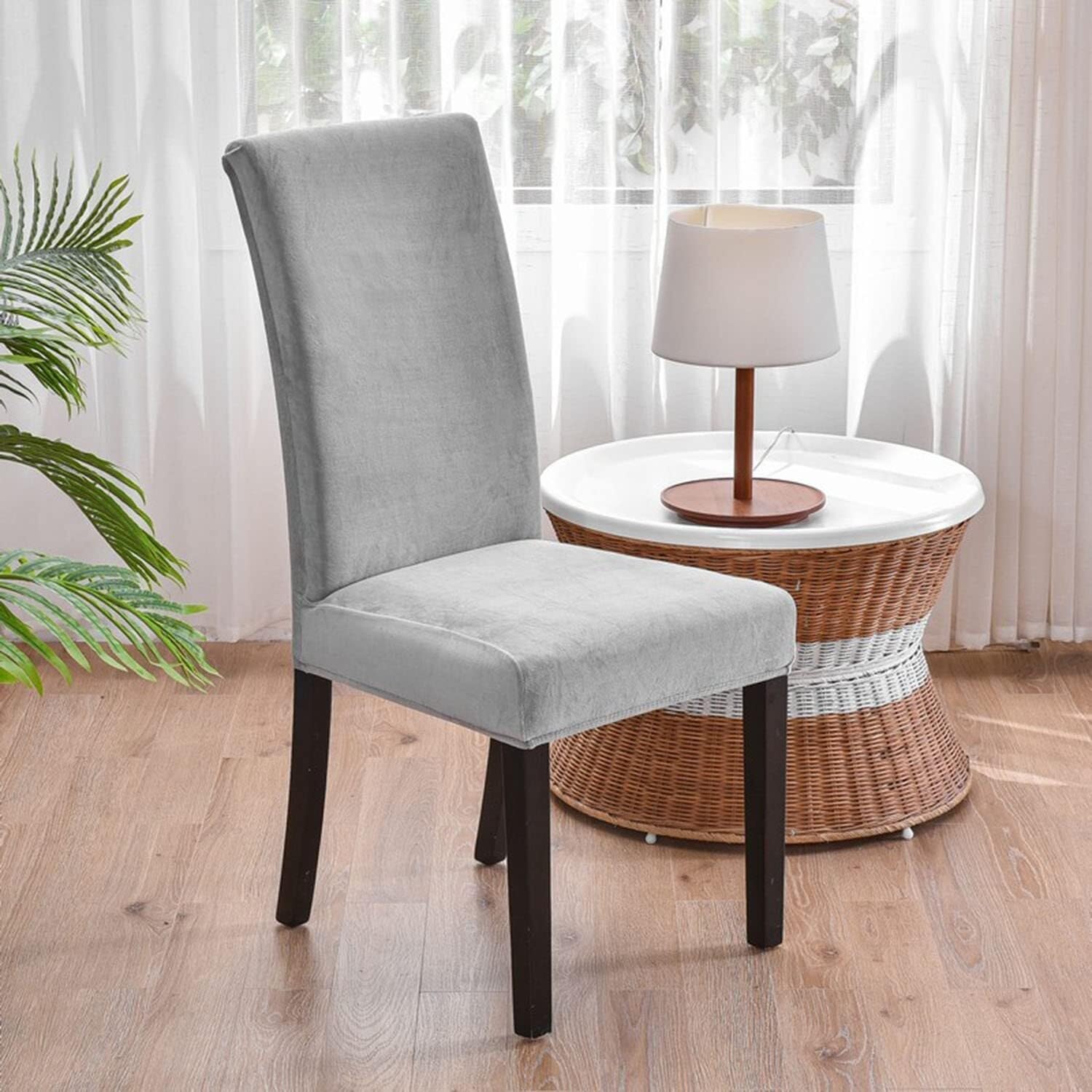 NMVAWIPT Luxury Velvet Dining Room Chair Covers, Stretchable Slipcovers With Elastic Band, 2 Pack Universal Fit(#23)