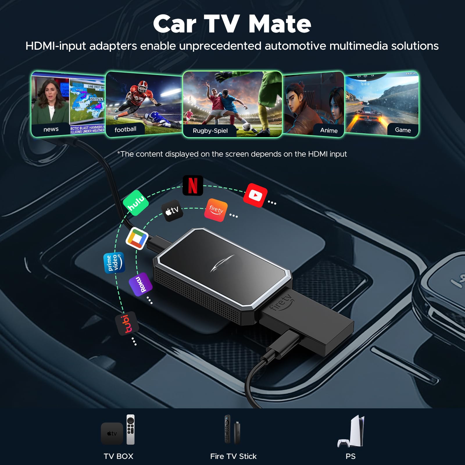 LAMTTO Car TV Mate, Bezprzewodowy Adapter Carplay do OEM Wired Carplay F-ire TV/konsola do Gier, HDMI Multimedia Plug+Play Przewodowe Modele Samochodów CarPlay iOS 10+, Type-C/USB