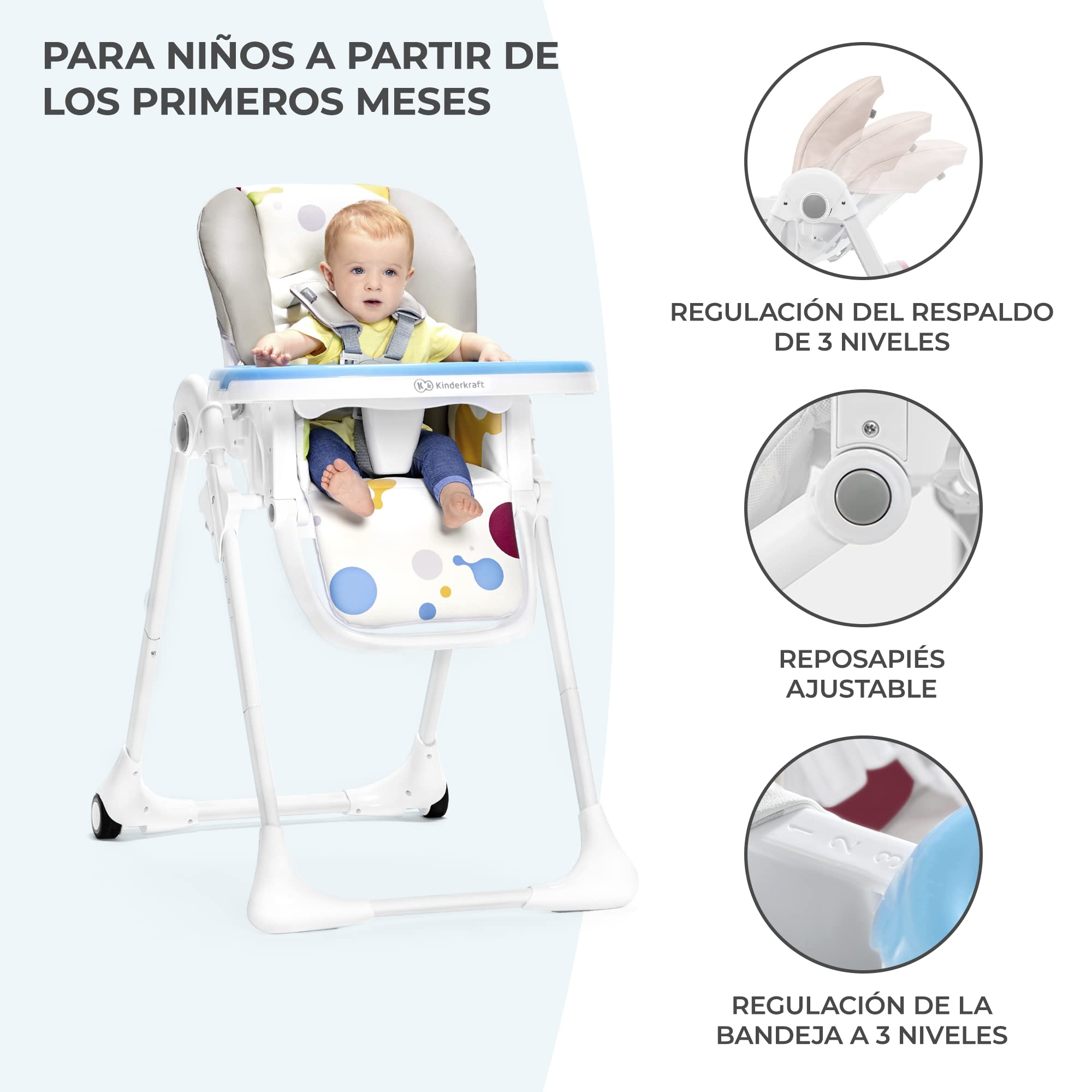 kk Kinderkraft YUMMY Trona bebé Ajustable, Trona portatil, Plegable & Dodot Pañales Bebé Sensitive Talla 3 (6-10 kg), 224 Pañales + 1 Pack de 40 Toallitas Gratis Cuidado