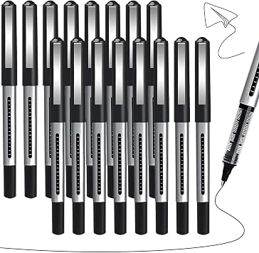 Rollerball Pens Black Ink, 16 Pcs Black Gel Pens, 0.5mm Liquid Ink Quick-Drying Ballpoint Pens, Writing Pens for Writing, Journaling, Sketching, Home, School, Office