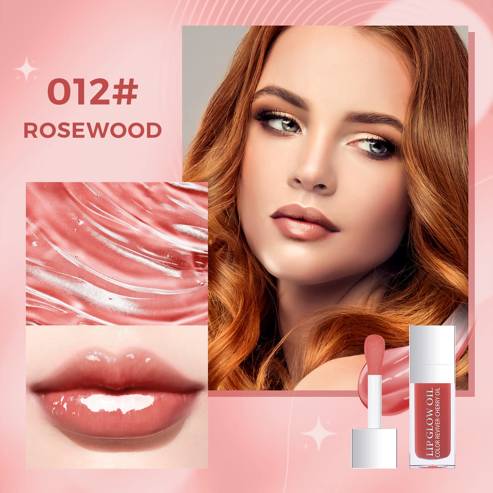 Reddhoon 2Pcs Lip Oil, Hydrating Lip Glow Oil, Transparent Lip Balm, Long Lasting Nourishing Non-sticky Lip Oil Tinted for Lip Care and Dry Lips (012#+015#)