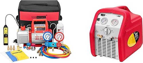 VIVOHOME 110V 1/3 HP 4CFM Bomba de vacío de aire de paleta giratoria de una sola etapa y conjunto de manómetro de colector de CA R134a y 110-120V AC