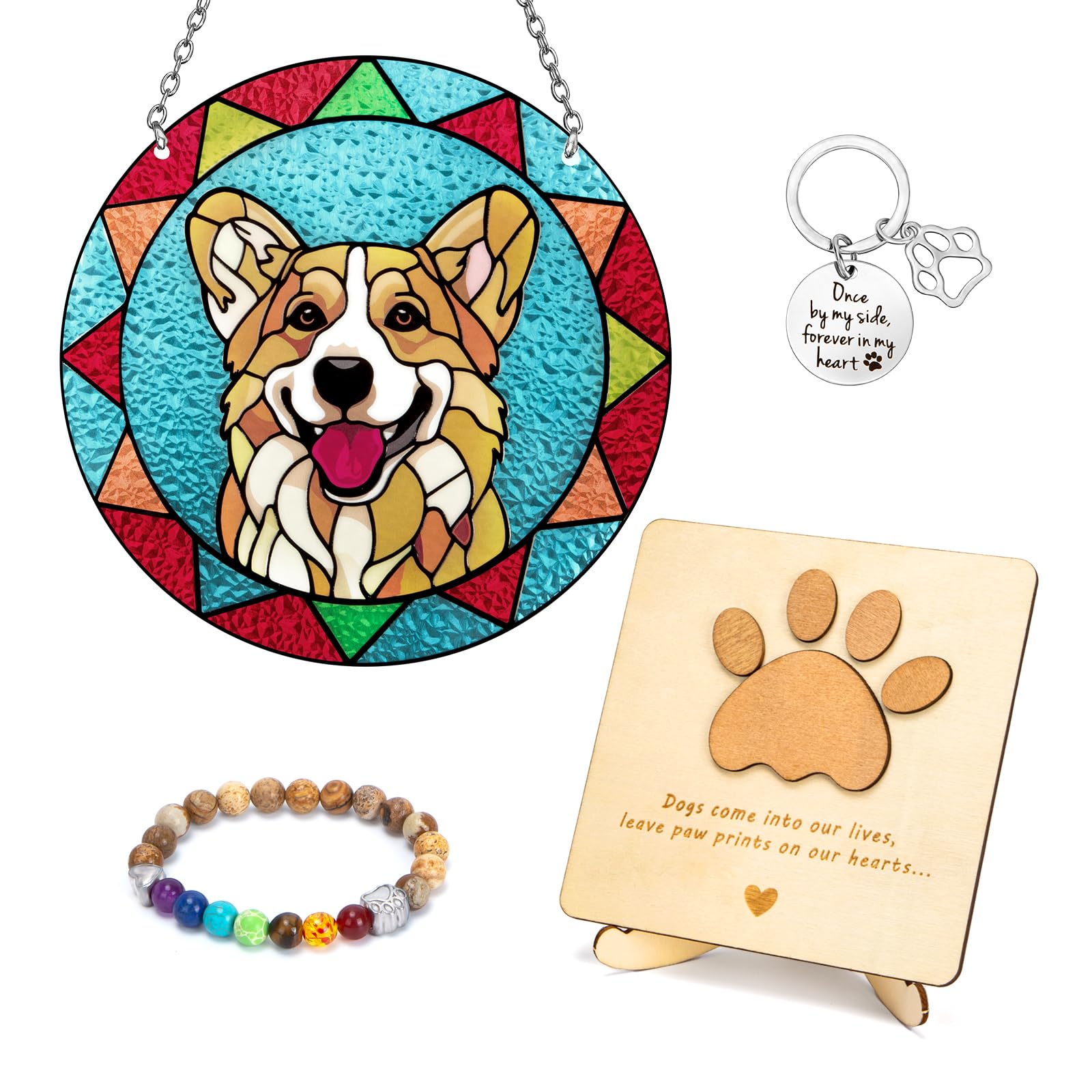 Marwey Stained Glass Corgi Memorial Gifts, Personalized Dog Stained Glass Window Hanging, Corgi Memorial Suncatcher for Corgi Lovers, Dog Passing Away