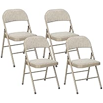HOMCOM Set di 4 Sedie Pieghevoli Imbottite in Poliestere, Sedie Richiudibili Salvaspazio in Acciaio, Sedia Pieghevole da Interno per Casa, Ufficio, Festa ed Eventi, 45x46x78 cm, Beige